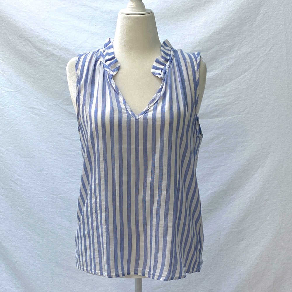 Cloth & Stone for Anthropologie Striped Ruffle Neck Tank